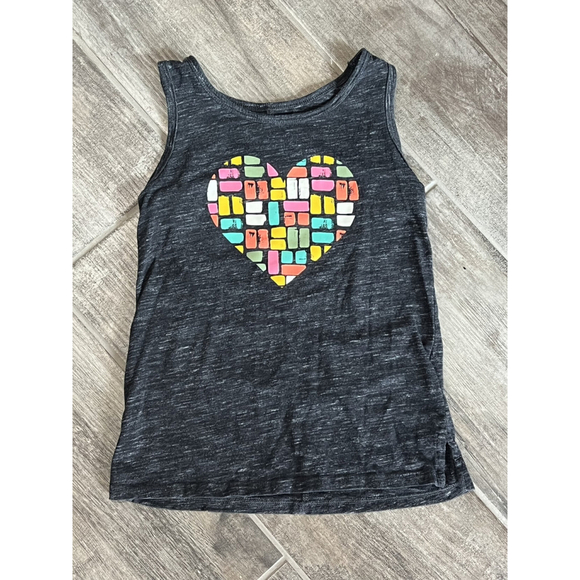 Cat & Jack Girls Top Heart Graphic Tank Top Gray Sleeveless Casual Size 6‎ - Picture 1 of 3